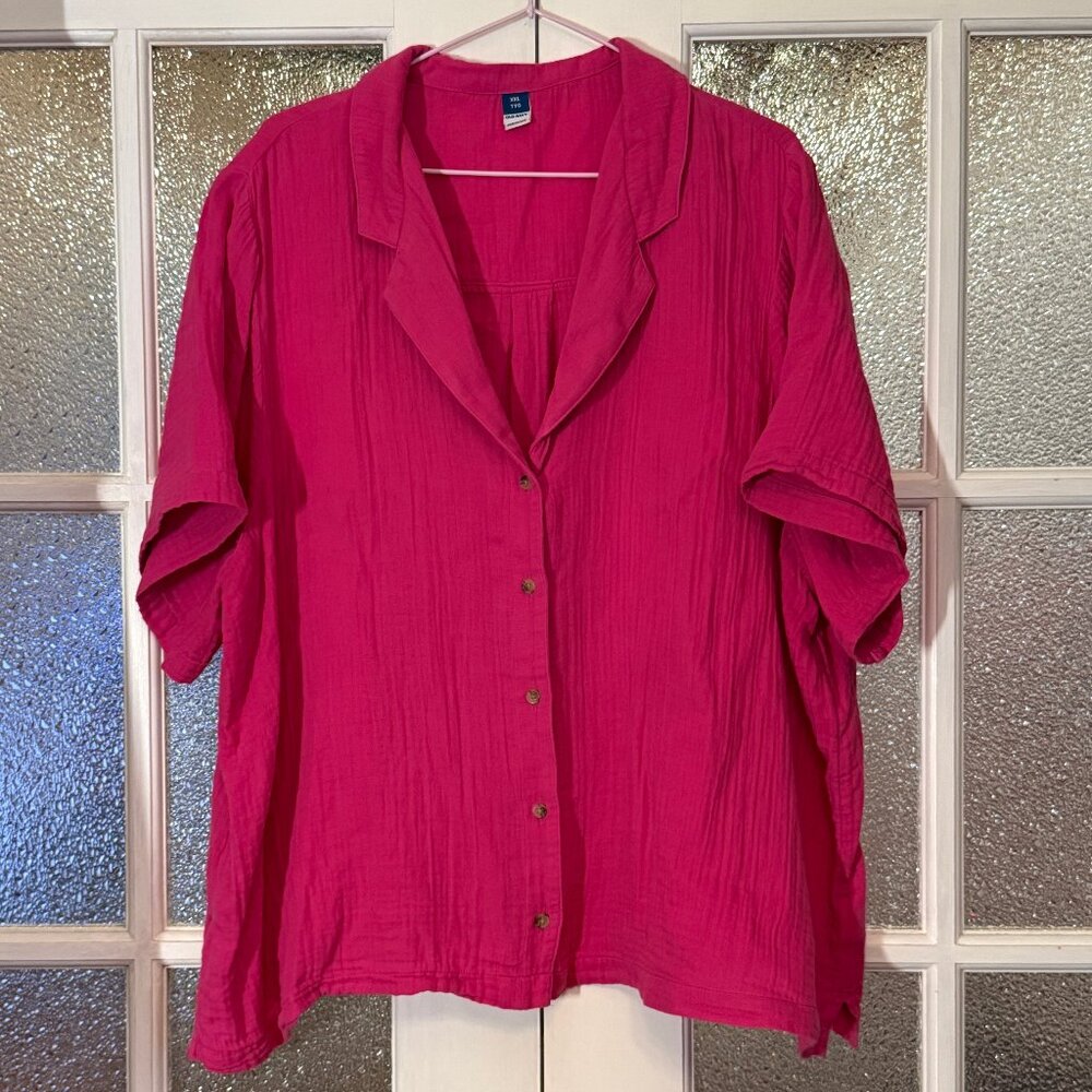 OLD NAVY Seersucker Cotton Short Sleeve Button Up Blouse